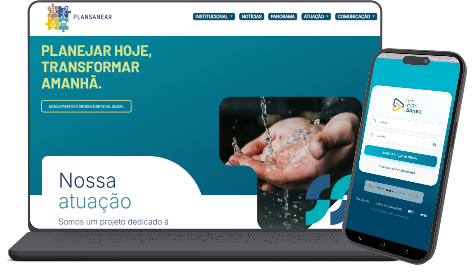 Laptop e smartphone com soluções Plansanear